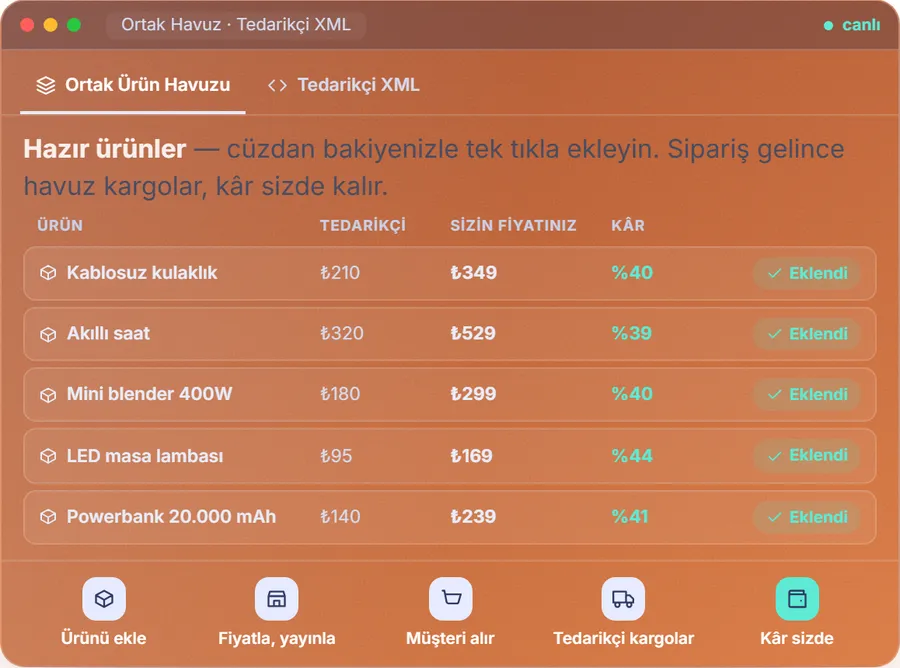 Dropshipping: ortak ürün havuzu ve tedarikçi XML akışından ürün ekleme